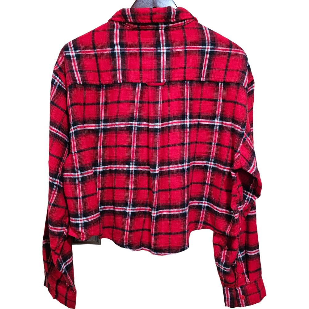 American Eagle Crop Flannel Button Down Red Plaid Top Size L - Picture 4 of 8